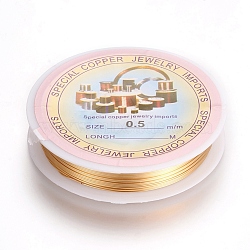 Round Copper Wire for Jewelry Making, Long-Lasting Plated, Golden, 24 Gauge, 0.5mm, about 21.32 Feet(6.5m)/roll(X-CWIR-L004-B-G)