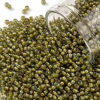 TOHO Round Seed Beads, Japanese Seed Beads, (246) Inside Color Luster Black Diamond/Opaque Yellow Lined, 11/0, 2.2mm, Hole: 0.8mm, about 1110pcs/bottle, 10g/bottle