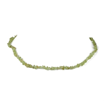 Natural Peridot Chip Beaded Necklace, Golden, 15.94~15.98 inch(40.5~40.6cm)