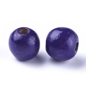 Dyed Natural Wood Beads, Round, Lead Free, Indigo, 16x15mm, Hole: 4mm