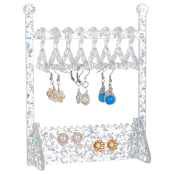 Elite Transparent Acrylic Earring Display Stands, with Sequins, Coat Hanger Shape, Clear, Finish Product: 12x6x15cm, Hole: 2mm, about 11pcs/set, 1 set