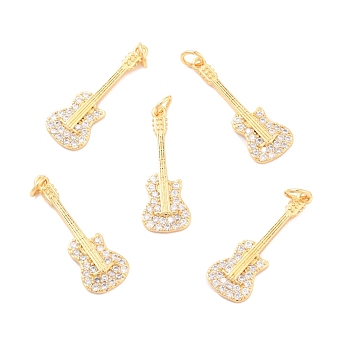 Eco-Friendly Brass Micro Pave Cubic Zirconia Pendants, Long-Lasting Plated, Lead Free & Cadmium Free & Nickel Free, Real 18K Gold Plated, Real 18K Gold Plated, 27.5x9.5x2mm, Hole: 3mm