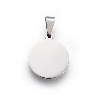 304 Stainless Steel Stamping Blank Tag Pendants, Flat Round, Stainless Steel Color, 17x15x1.5mm, Hole: 6x3mm