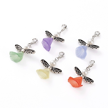 Guardian Angel Acrylic Pendant Decorations, Stainless Steel Lobster Claw Clasps Charms for Bag Key Chain Ornaments, Mixed Color, 35mm, 5pcs/set