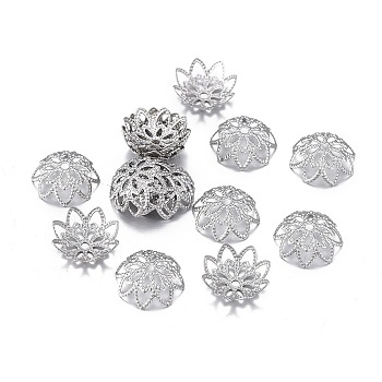 201 Stainless Steel Bead Caps, Flower, 8-petal, Stainless Steel Color, 10~11x3.5mm, Hole: 1.2mm