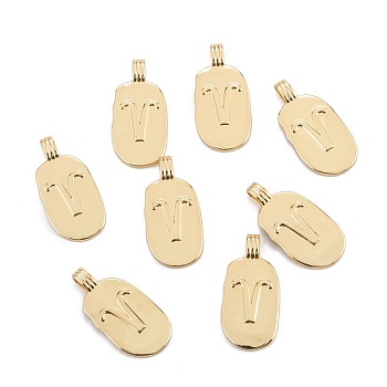 Brass Pendants, Long-Lasting Plated, Oval with Constellation, Real 18K Gold Plated, Aries, 24x12.5x2mm, Hole: 3.5x1.5mm