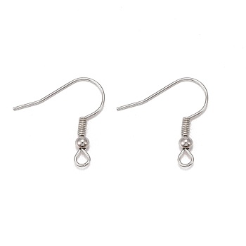 Iron Earring Hooks, Ear Wire, with Horizontal Loop, Cadmium Free & Nickel Free & Lead Free, Platinum, 17~19x0.8mm, Hole: 2mm, 22 Gauge, Pin: 0.6mm