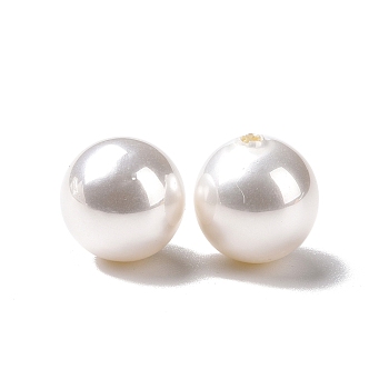 ABS Plastic Beads, Imitation Shell & Pearl, Half Drilled, Round, White, 10mm, Hole: 1.2mm