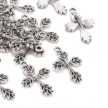 Tibetan Style Alloy Pendants, Lead Free & Cadmium Free, Cross, Antique Silver, about 25.5mm long, 17mm wide, 2mm thick, Hole: 2.5mm