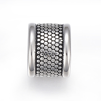 304 Stainless Steel Beads, Column, Antique Silver, 16x12x12mm, Hole: 13x9mm