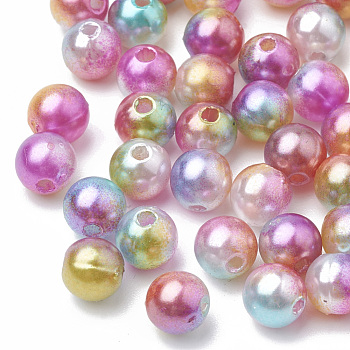 Acrylic Imitation Pearl Beads, Round, Colorful, 6mm, Hole: 1.5mm