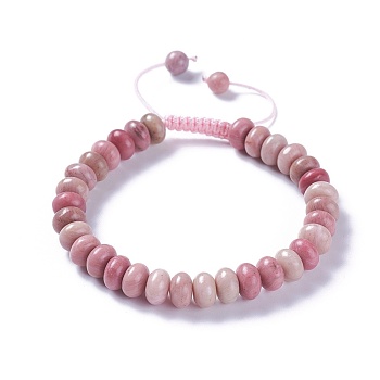 Adjustable Natural Rhodonite Braided Bead Bracelets, with Nylon Cord, 2 inch~2-1/2 inch(5.2~6.6cm)