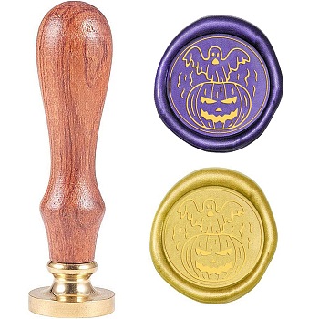 Wax Seal Stamp Set, Sealing Wax Stamp Solid Brass Head,  Wood Handle Retro Brass Stamp Kit Removable, for Envelopes Invitations, Gift Card, Pumpkin, 83x22mm