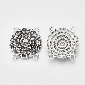 Tibetan Style Alloy Multi Strand Links, Cadmium Free & Lead Free,, Flower, Antique Silver, 28x30x6mm, Hole: 2.5mm, about 258pcs/1000g