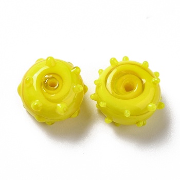 Handmade Bumpy Lampwork Beads, Round, Yellow, 12x13x8mm, Hole: 1.6mm