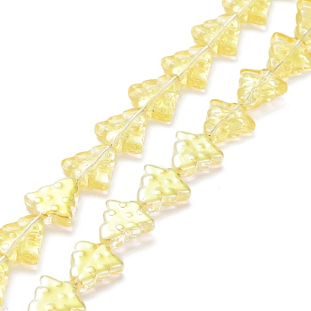 Transparent Electroplate Glass Bead Strands, Half Rainbow Plated, Christmas Trees, Yellow, 15.5~16x14.5~15x4.5~5mm, Hole: 1mm, about 40pcs/strand, 25.20~25.59(64~65cm)