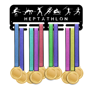 Heptathlon Theme Iron Medal Hanger Holder Display Wall Rack, with Screws, Sports Themed Pattern, 150x400mm
