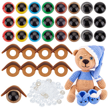 Elite 80 Sets 8 Colors Plastic Craft Eyes, Safety Eyes, with Eyelash and Spacer, for Doll Making, Half Round, Mixed Color, 16x10mm, 10 sets/color
