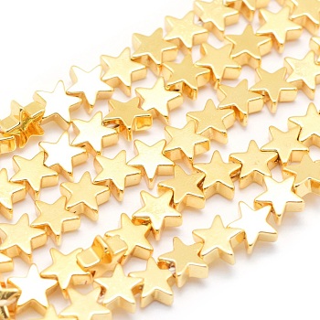 Non-magnetic Synthetic Hematite Beads Strands, Grade AAA, Long-Lasting Plated, Star, Golden Plated, 6x6x2.5mm, Hole: 1mm, about 74pcs/strand, 15.7 inch(40cm)