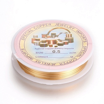 Round Copper Wire for Jewelry Making, Long-Lasting Plated, Golden, 24 Gauge, 0.5mm, about 21.32 Feet(6.5m)/roll