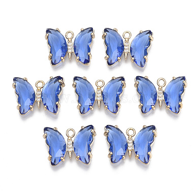 Light Gold RoyalBlue Butterfly Brass+Glass Pendants