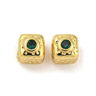 Green Cube Brass+Cubic Zirconia Beads