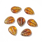 Acrylic Bead, Golden Metal Enlaced, Leaf, Peru, 19.5x14.5x4mm, Hole: 2.2mm(X1-OACR-H019-06)