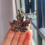 Maple Leaf Alloy Rhinestone Brooches, Colorful, 58x50mm(PW-WG48F57-01)