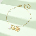 Ocean 304 Stainless Steel and Imitation Pearl Charm Anklets for Women, Golden, White, Starfish and Shell Shape, 8-1/2 inch(215mm)(SA-CBA3D94-04B-G)