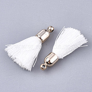 Polyester Tassel Pendant Decorations, with CCB Plastic Findings, Light Gold, White, 25~30x6mm, Hole: 1.5mm(FIND-S286-32)