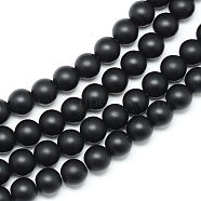 Synthetic Black Stone Bead Strands, Frosted, Round, 8~9mm, Hole: 1mm, about 46pcs/strand, 15.3 inch(G-R345-8mm-38)