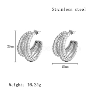 304 Stainless Steel Stud Earrings, Split Earrings, Stainless Steel Color, 25x15mm(TA6291-2)