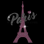 Glass Hotfix Rhinestone, Iron on Appliques, Costume Accessories, for Clothes, Bags, Pants, Eiffel Tower, 297x210mm(DIY-WH0303-198)