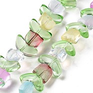 Transparent Glass Beads Strands, Two Tone, Tulip, Mixed Color, 6.5~9x9~14x4~5.5mm, Hole: 1mm, about 29pcs/strand, 15.71''(39.9cm)(LAMP-H061-02B)