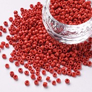 8/0 Glass Seed Beads, Opaque Colours Seed, Small Craft Beads for DIY Jewelry Making, Round, Round Hole, Red, 8/0, 3mm, Hole: 1mm, about 10000pcs/pound(SEED-US0003-3mm-45)