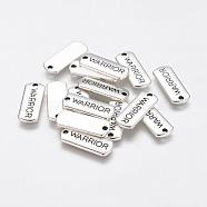 Tibetan Style Alloy Rectangle Pendants, with Word Warrior, Cadmium Free & Lead Free, Antique Silver, 8x21x2mm, Hole: 2mm, about 600pcs/1000g(TIBEP-Q043-050-RS)