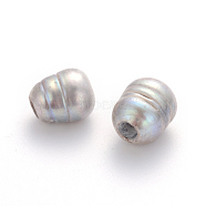 Grade B Natural Cultured Freshwater Pearl Beads, Nice for Mother's Day Earring Making, Oval, Natural Color, Light Grey, 8~9x8~12mm, Hole: 2.5mm(X-PEAR-P001-3)
