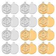 12Pcs 2 Colors 304 Stainless Steel Pendants, Flat Round with Archangel Michael, Golden & Stainless Steel Color, 24x20.5x3mm, Hole: 2mm, 6pcs/color(STAS-DC0011-71)