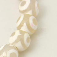 Tibetan Style 3-Eye dZi Beads, Natural Agate, Dyed, Faceted, Round, White, 8mm, Hole: 1mm, about 47pcs/strand, 15.16 inch(X-TDZI-G341-8mm-02)