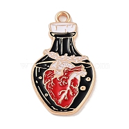 Halloween Alloy Enamel Pendants, Golden, Bottle with Heart, 30x17x1.6mm, Hole: 2mm(X-FIND-B036-04E)