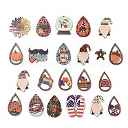 Printed Wood Pendants, Gnome & Teardrop & Flip Flops, Mixed Shapes, Mixed Color, 26~55x28~54x2~2.5mm, Hole: 2~2.5mm(WOOD-XCP0001-72)