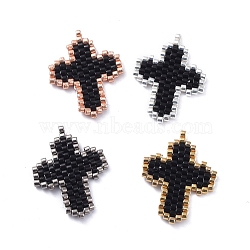 MIYUKI Japanese Seed Beads, Handmade Pendants, Loom Pattern, with Special Coated Polyester Threads, Cross, Mixed Color, 24x18x1.5mm, Hole: 0.7mm, 4pcs/set(PALLOY-JF00423)