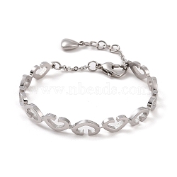 304 Stainless Steel Bangles with Safety Chains, Hollow Heart, Stainless Steel Color, Inner Diameter: 2-1/8 inch(5.5cm)(BJEW-F464-18P)
