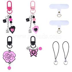 4Pcs Alloy Enamel Mobile Strap, with Acrylic Beads, with 2Pcs TPU Mobile Phone Lanyard Patch and 2Pcs Nylon Cord Mobile Making Cord Loops, Mixed Color, 55.5~85mm, 4 style, 1pc/style, 4pcs(DIY-SZ0009-98)