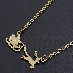 Christmas Theme, 201 Stainless Steel Pendant Necklaces, with Cable Chains and Lobster Claw Clasps, Santa Claus with Sleigh Car, Golden, 17.32 inch(44cm), 2mm(NJEW-S105-JN542-2)