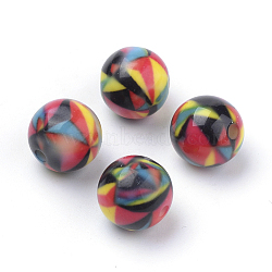 Opaque Printed Acrylic Beads, Round, Colorful, 11.5~12x11mm, Hole: 2.5mm(X-MACR-S271-12mm-19)