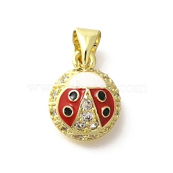 Brass Micro Pave Clear Cubic Zirconia Enamel Pendants, Ladybug Charms, Real 18K Gold Plated, 13x10.5x5.5mm, Hole: 4mm(KK-M297-05G)