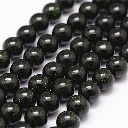 Synthetic Green Goldstone Beads Strands, Dyed & Heated, Round, 10mm, Hole: 1.2mm, 38pcs/strand, 14.5~15 inch(G-N0178-02-10mm)