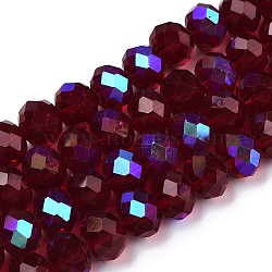 Electroplate Glass Beads Strands, Half Rainbow Plated, Faceted, Rondelle, Dark Red, 3.5x3mm, Hole: 0.4mm, about 123~127pcs/strand, 13.7~14.1 inch(35~36cm)(EGLA-A034-T3mm-L21)