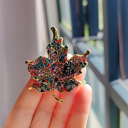 Maple Leaf Alloy Rhinestone Brooches, Colorful, 58x50mm(PW-WG48F57-01)